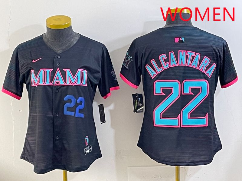 Women Miami Marlins #22 Alcantara Black Joint Name Nike MLB Jersey style 4->women mlb jersey->Women Jersey